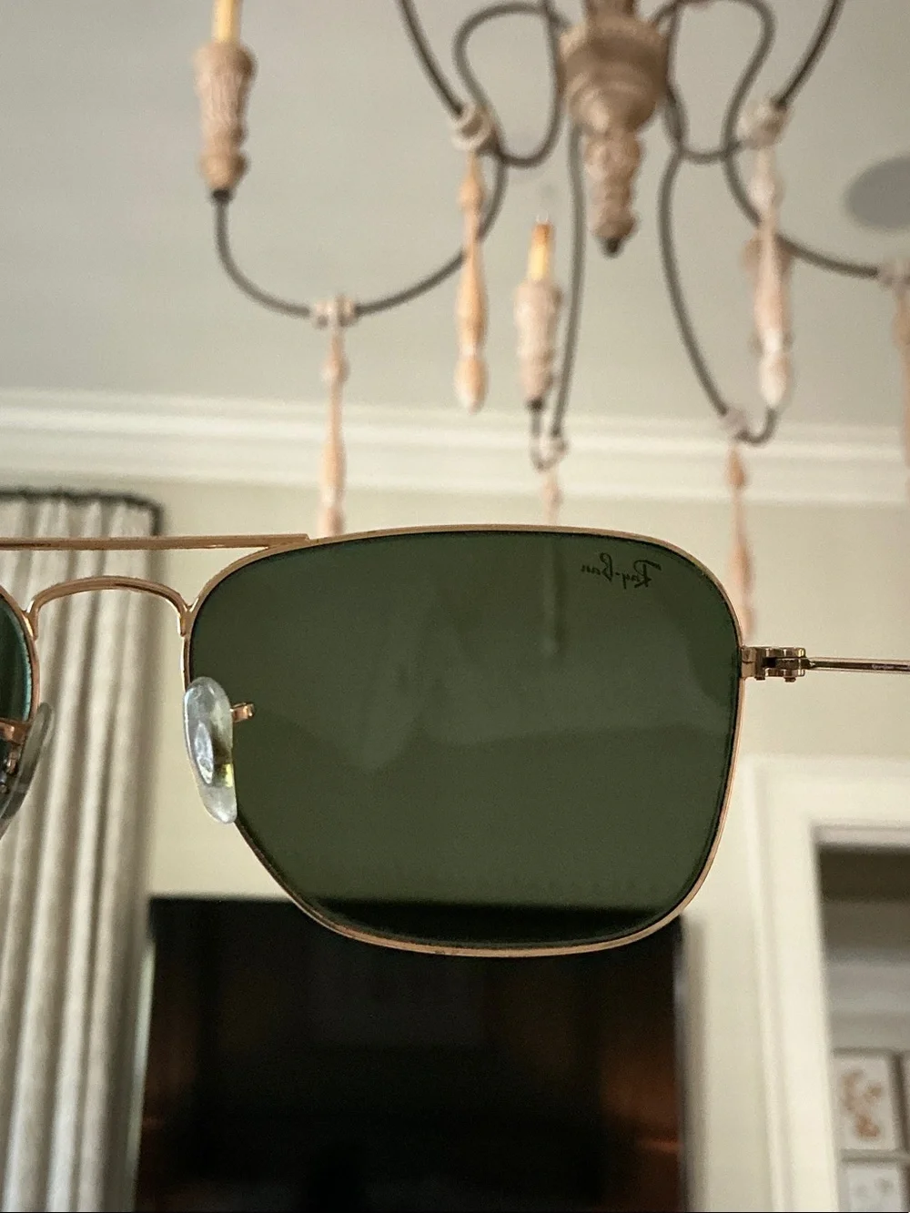 Ray-Ban Gold Frame Sunglasses with Dark Green Lenses and Brown Case